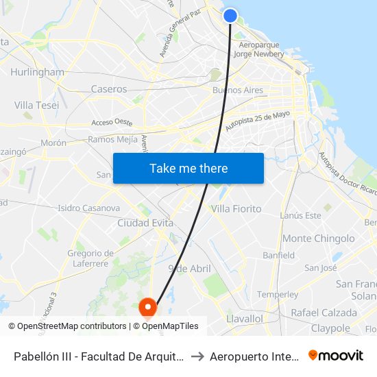 Pabellón III - Facultad De Arquitectura, Diseño Y Urbanismo to Aeropuerto Internacional Ezeiza map