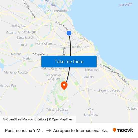 Panamericana Y Melo to Aeropuerto Internacional Ezeiza map