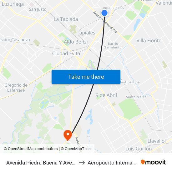 Avenida Piedra Buena Y Avenida Castañares to Aeropuerto Internacional Ezeiza map