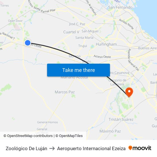 Zoológico De Luján to Aeropuerto Internacional Ezeiza map