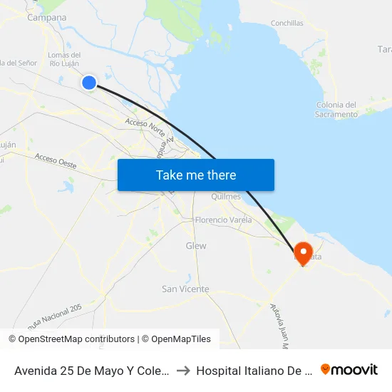 Avenida 25 De Mayo Y Colectora Este to Hospital Italiano De La Plata map