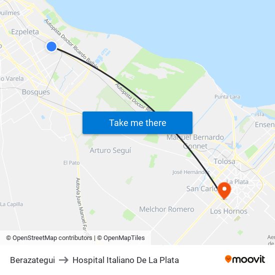 Berazategui to Hospital Italiano De La Plata map