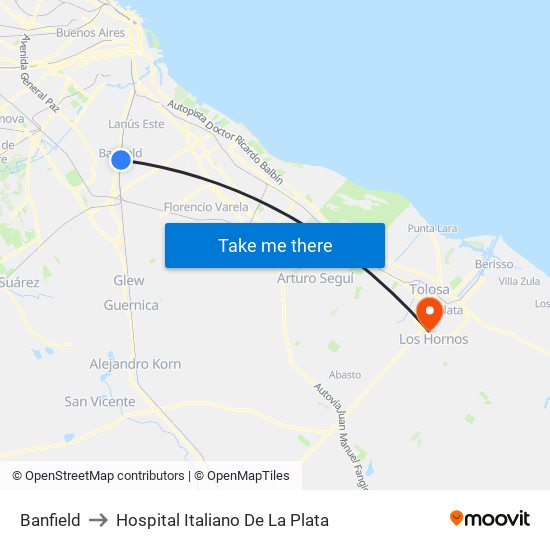 Banfield to Hospital Italiano De La Plata map