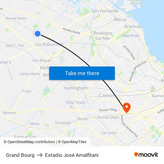 Grand Bourg to Estadio José Amalfitani map