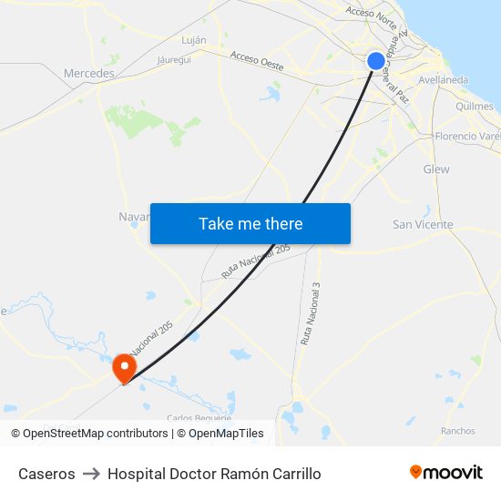 Caseros to Hospital Doctor Ramón Carrillo map