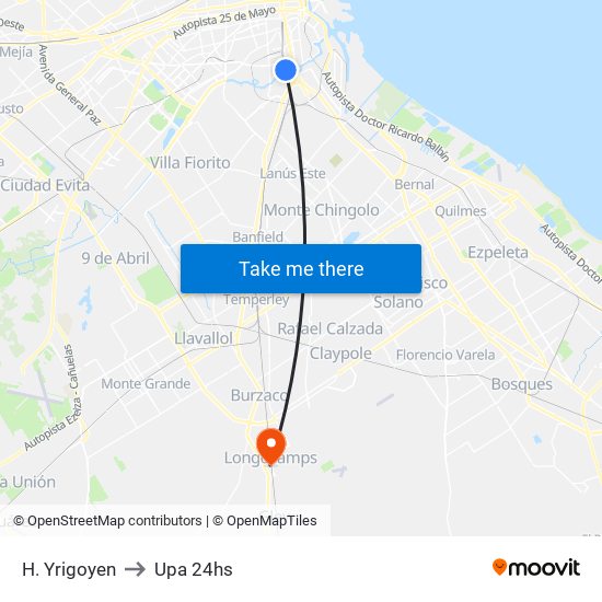 H. Yrigoyen to Upa 24hs map