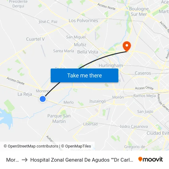 Moreno to Hospital Zonal General De Agudos ""Dr Carlos A. Bocalandro"" map