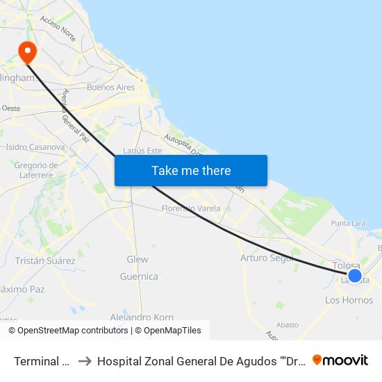 Terminal La Plata to Hospital Zonal General De Agudos ""Dr Carlos A. Bocalandro"" map