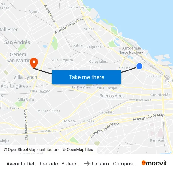 Avenida Del Libertador Y Jerónimo Salguero to Unsam - Campus Miguelete map
