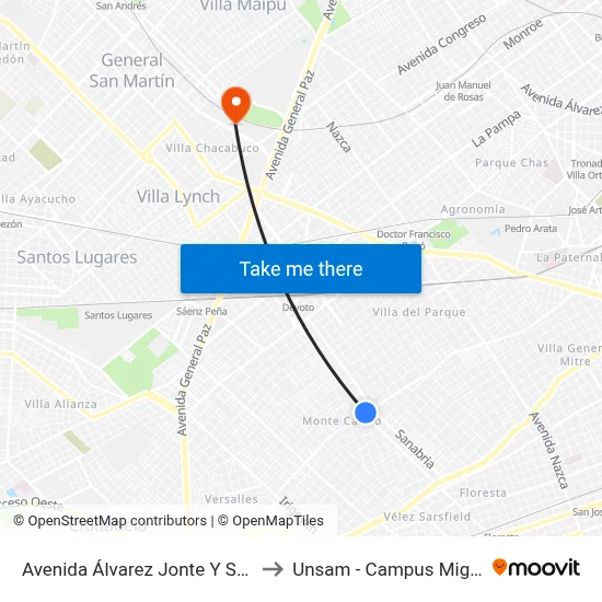 Avenida Álvarez Jonte Y Segurola to Unsam - Campus Miguelete map