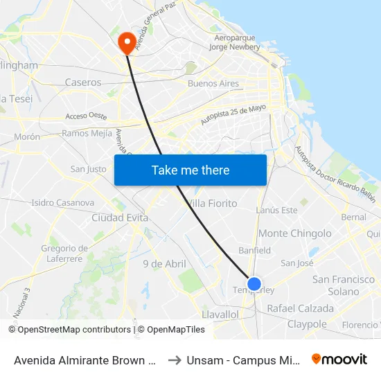 Avenida Almirante Brown Y Cerrito to Unsam - Campus Miguelete map
