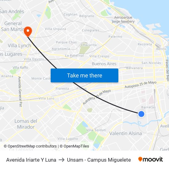 Avenida Iriarte Y Luna to Unsam - Campus Miguelete map