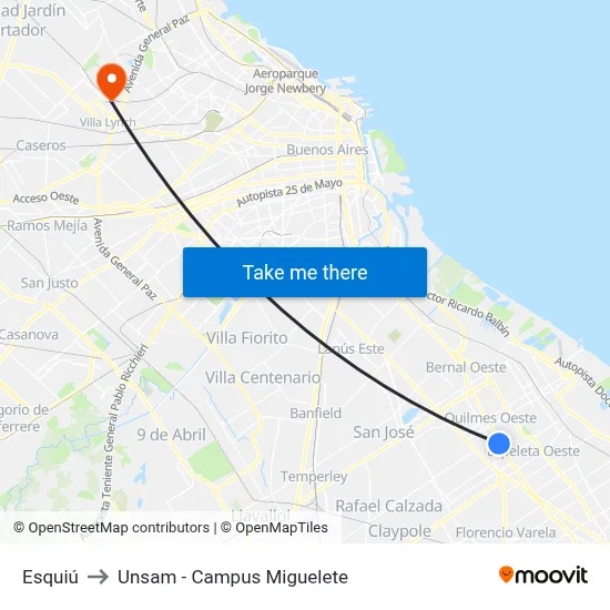 Esquiú to Unsam - Campus Miguelete map