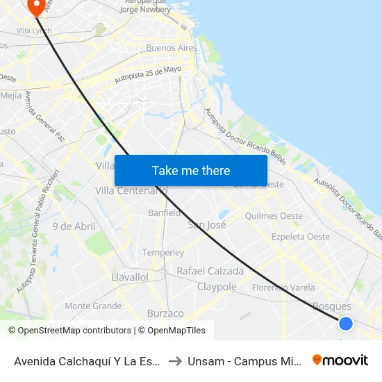 Avenida Calchaquí Y La Esmeralda to Unsam - Campus Miguelete map