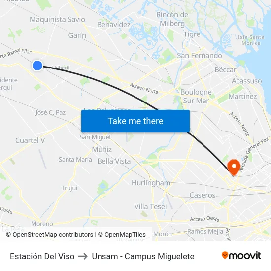 Estación Del Viso to Unsam - Campus Miguelete map