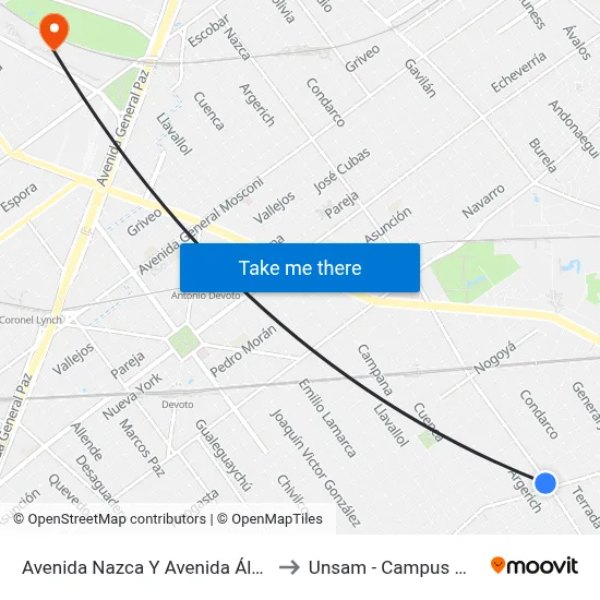 Avenida Nazca Y Avenida Álvarez Jonte to Unsam - Campus Miguelete map
