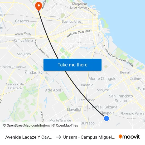 Avenida Lacaze Y Cavour to Unsam - Campus Miguelete map