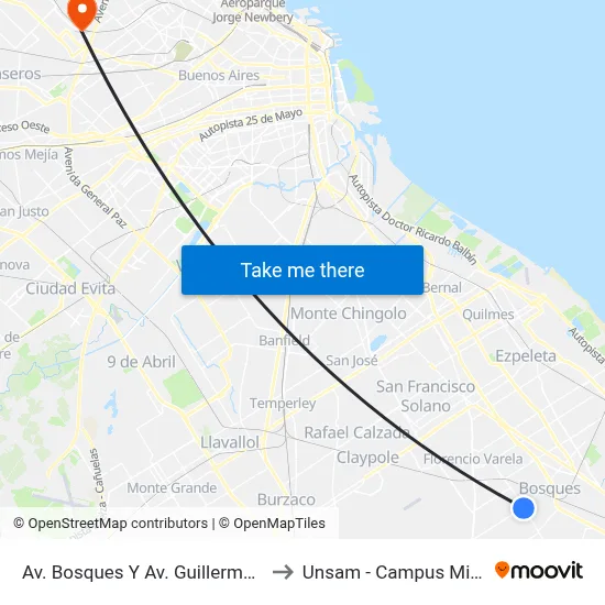 Av. Bosques Y Av. Guillermo Hudson to Unsam - Campus Miguelete map
