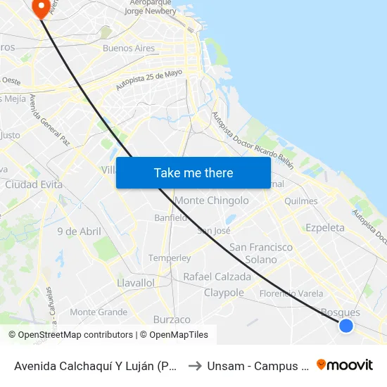 Avenida Calchaquí Y Luján (Puente Bosques) to Unsam - Campus Miguelete map