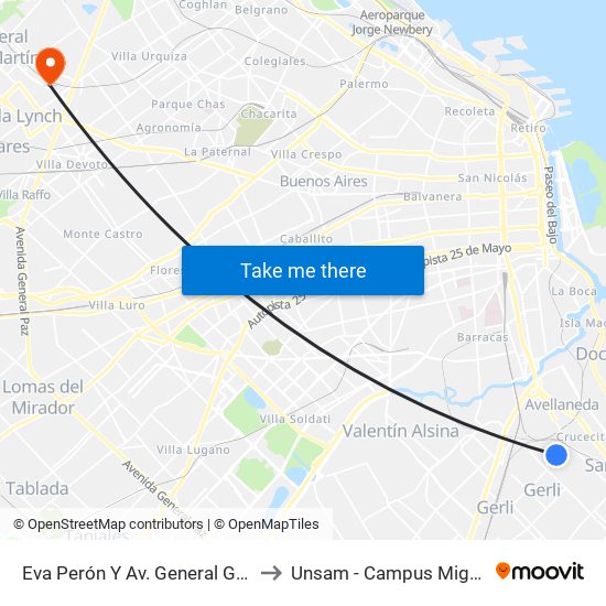 Eva Perón Y Av. General Güemes to Unsam - Campus Miguelete map
