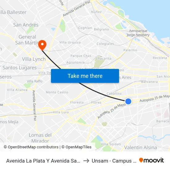 Avenida La Plata Y Avenida San Juan (65 - 85) to Unsam - Campus Miguelete map