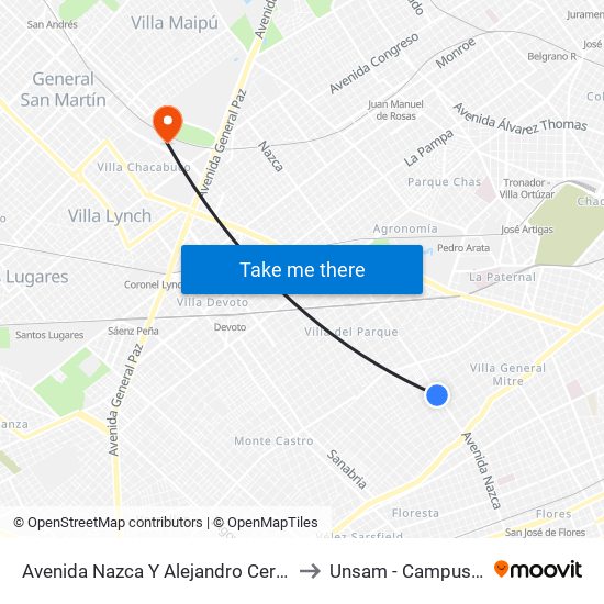 Avenida Nazca Y Alejandro Cervantes (84 - 110) to Unsam - Campus Miguelete map