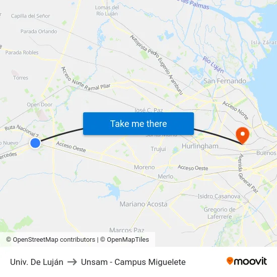 Univ. De Luján to Unsam - Campus Miguelete map