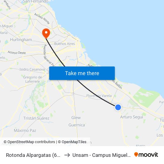 Rotonda Alpargatas (619) to Unsam - Campus Miguelete map