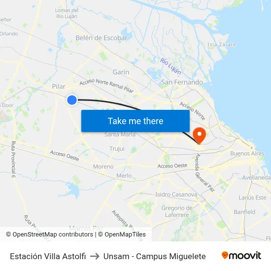 Estación Villa Astolfi to Unsam - Campus Miguelete map