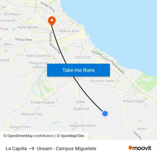 La Capilla to Unsam - Campus Miguelete map