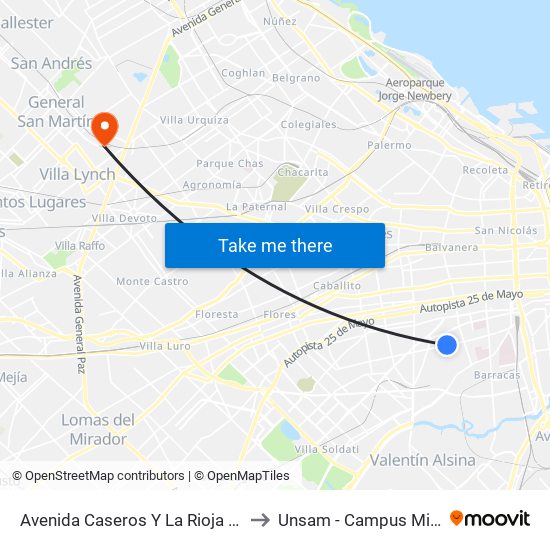 Avenida Caseros Y La Rioja (28 - 133) to Unsam - Campus Miguelete map