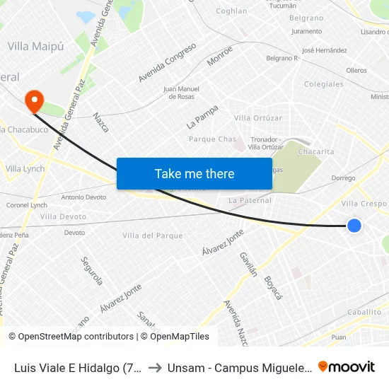 Luis Viale E Hidalgo (76) to Unsam - Campus Miguelete map