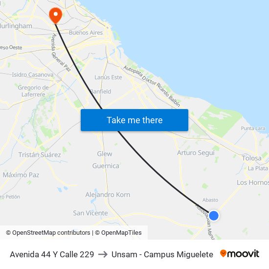 Avenida 44 Y Calle 229 to Unsam - Campus Miguelete map