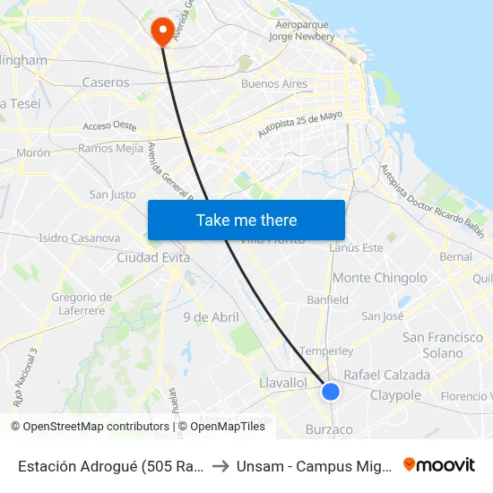 Estación Adrogué (505 Ramal 4) to Unsam - Campus Miguelete map