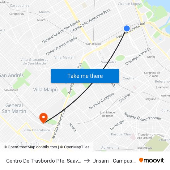 Centro De Trasbordo Pte. Saavedra (228 - 430) to Unsam - Campus Miguelete map