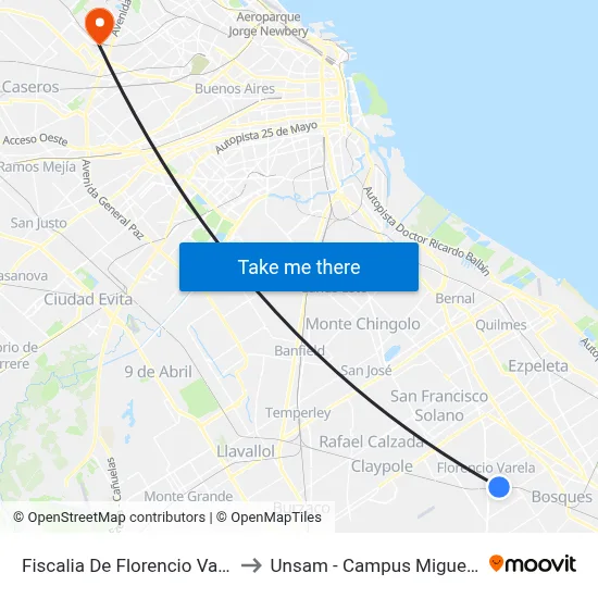 Fiscalia De Florencio Varela to Unsam - Campus Miguelete map