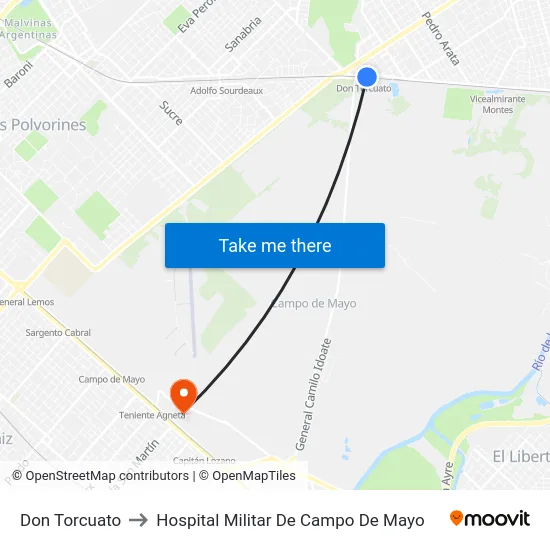 Don Torcuato to Hospital Militar De Campo De Mayo map