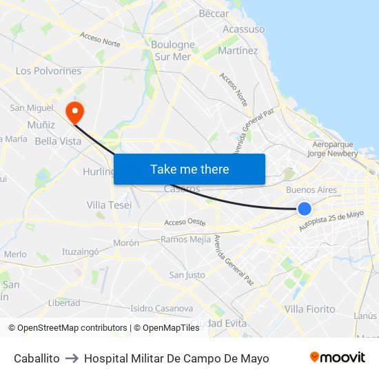 Caballito to Hospital Militar De Campo De Mayo map