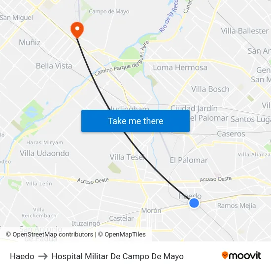 Haedo to Hospital Militar De Campo De Mayo map
