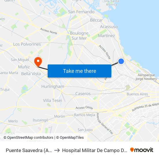 Puente Saavedra (Arriba) to Hospital Militar De Campo De Mayo map