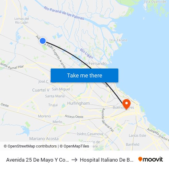 Avenida 25 De Mayo Y Colectora Este to Hospital Italiano De Buenos Aires map