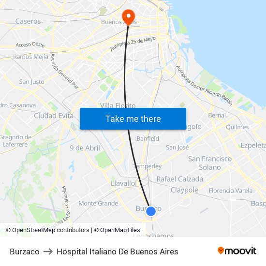 Burzaco to Hospital Italiano De Buenos Aires map