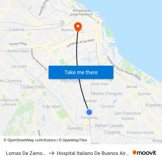 Lomas De Zamora to Hospital Italiano De Buenos Aires map
