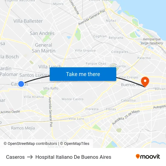 Caseros to Hospital Italiano De Buenos Aires map