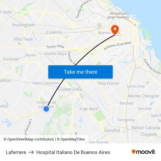 Laferrere to Hospital Italiano De Buenos Aires map