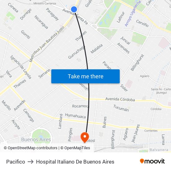 Pacifico to Hospital Italiano De Buenos Aires map