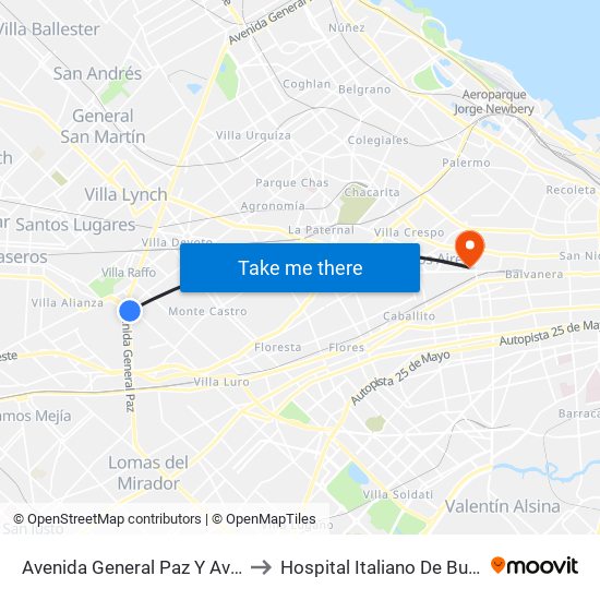 Avenida General Paz Y Avenida Beiró to Hospital Italiano De Buenos Aires map