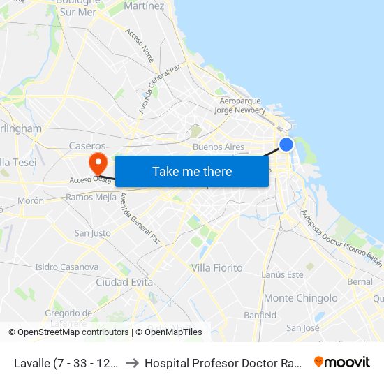 Lavalle (7 - 33 - 129 - 143) to Hospital Profesor Doctor Ramón Carrillo map