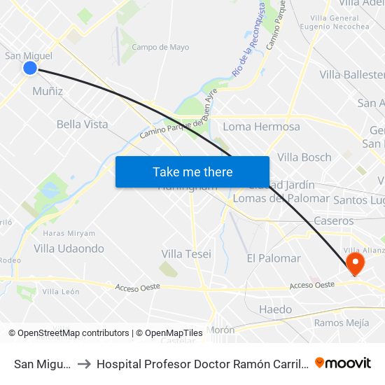 San Miguel to Hospital Profesor Doctor Ramón Carrillo map