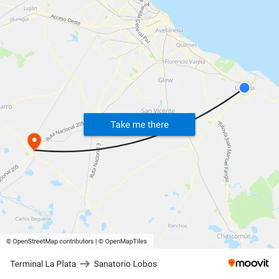Terminal La Plata to Sanatorio Lobos map